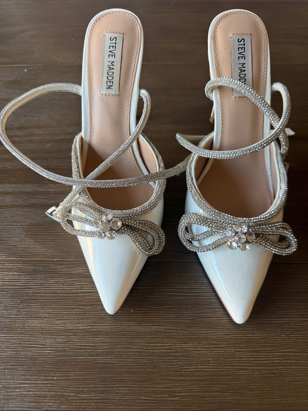 Steve Madden White Rhinestone Bow Heels